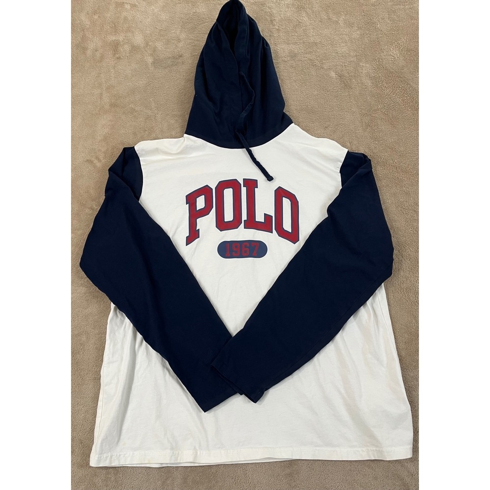 Polo Ralph Lauren Men's Logo Hooded Long Sleeve Shirt Size XL Good Has Stains